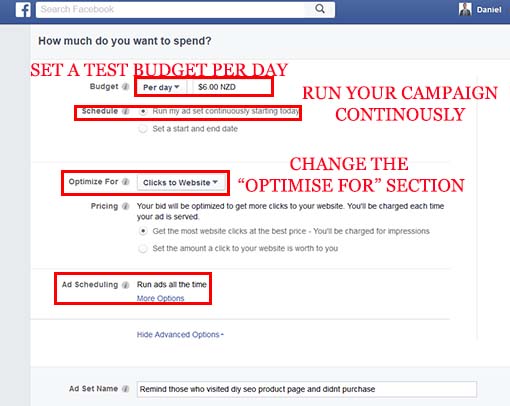 Optimise your facebook retargeting for clicks to website audience